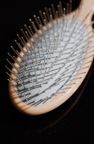 Model detangling wet hair with Glow Beauty Mini Brush